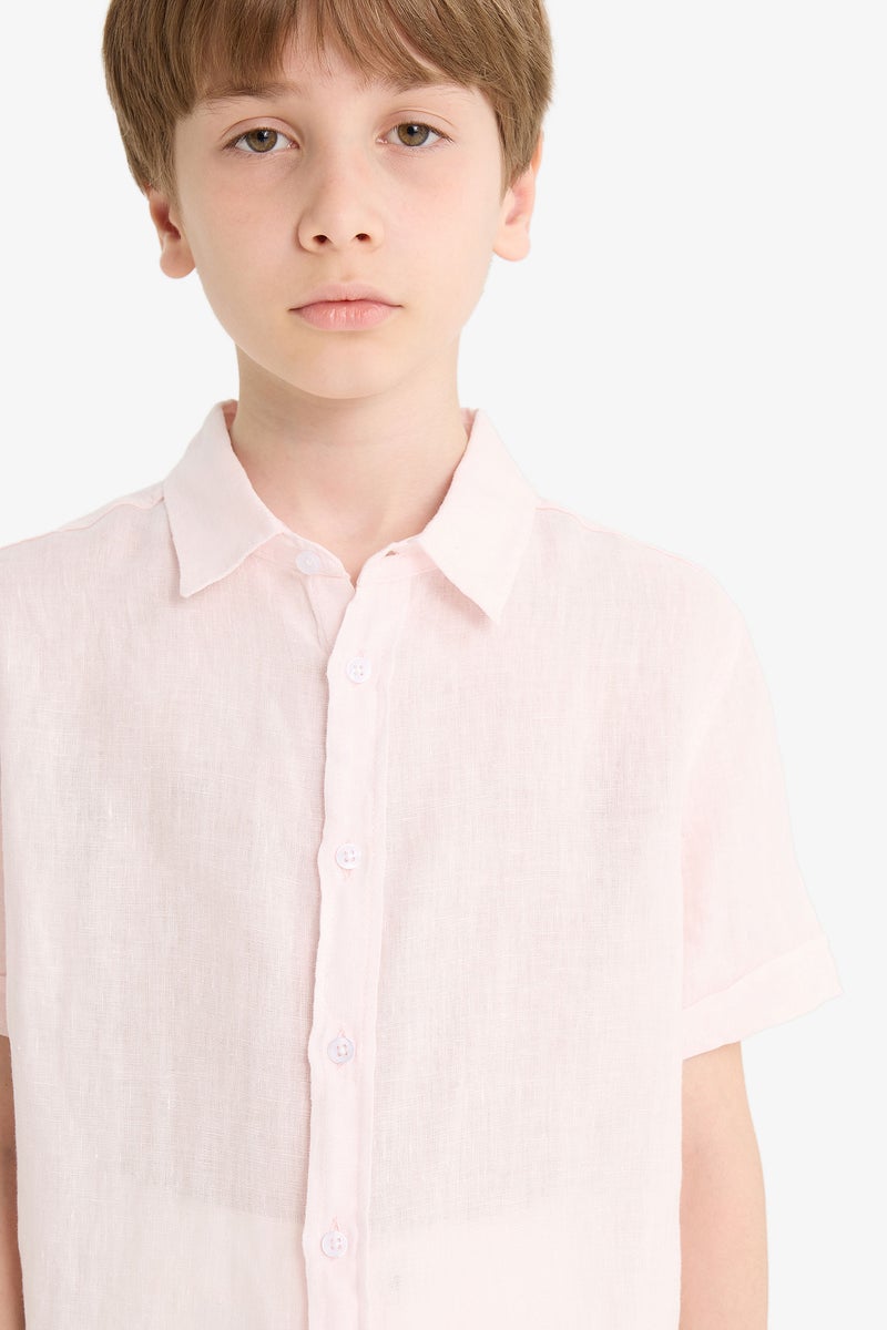 DeFacto Pink Boy Boy Regular Fit Polo Neck Linen Short Sleeve Shirt Casual - Image 4